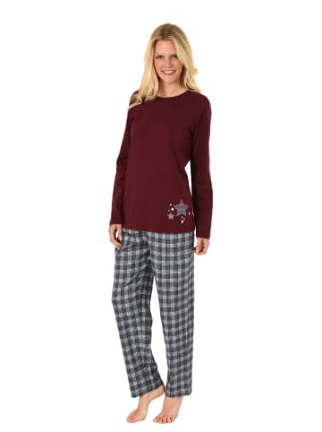 NORMANN Flanell Pyjama Mix & Match Oberteil Sterne - 38819 in rot
