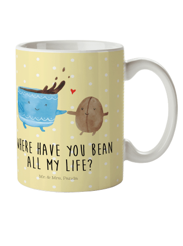 Mr. & Mrs. Panda Becher Kaffee Bohne mit Spruch in Gelb Pastell