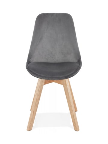 KADIMA DESIGN Vintage Samtstuhl mit Holzbeinen | Klassisches Design in Grau-Beige