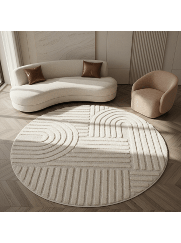 KADIMA DESIGN Teppich 3D Waschbar Skandinavischer Boho RIGI Strapazierfähig in Creme
