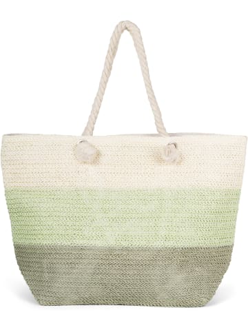 styleBREAKER Paperstroh Strandtasche in Oliv-Lindgrün-Creme