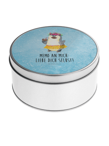 Mr. & Mrs. Panda Blechdose rund Pinguin Kokosnuss mit Spruch in Eisblau