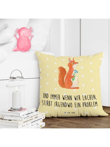 Mr. & Mrs. Panda Dekokissen Sofa Eichhörnchen Blume mit Spruch in Gelb Pastell