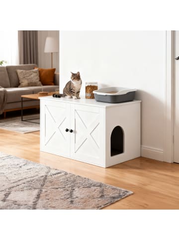 relaxdays Katzenschrank in Weiß - (B)80 x (H)50 x (T)53 cm