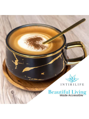 Intirilife Kaffeetasse Teetasse Keramik 200ml mit Untersetzer in 4x Schwarz