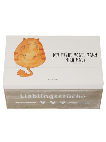 Mr. & Mrs. Panda Erinnerungskiste Katze Frühaufsteher mit Spruch in Weiß