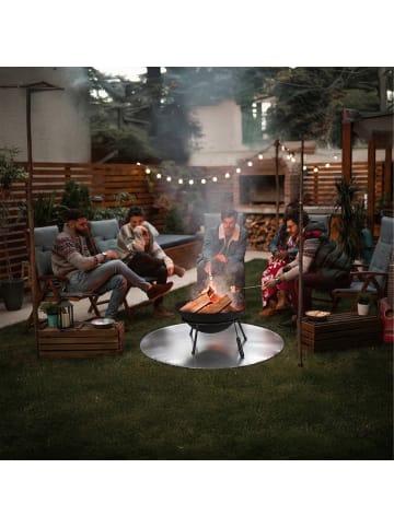 relaxdays Feuerfeste Unterlage in Schwarz/ Silber - Ø 60 cm