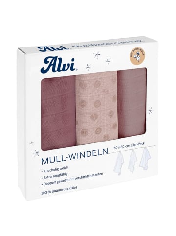 Alvi Mullwindel / Mulltuch 3er Pack - Organic Cotton 80 in rosa