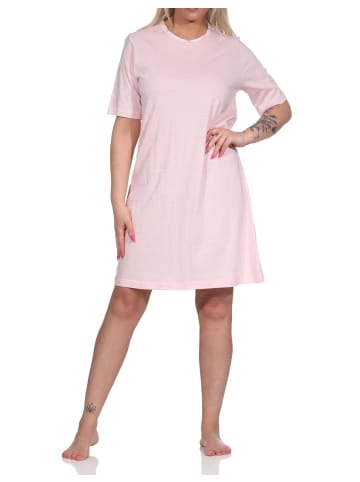 NORMANN kurzarm Nachthemd Streifen Spitzenbesatz - 73222 in rosa