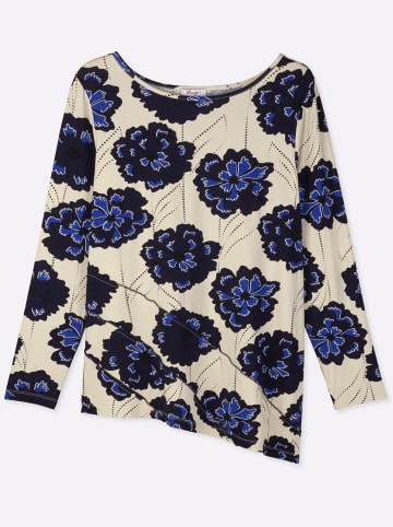 sheego Longshirt in champagner-tiefblau-bedruckt