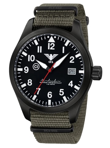 KHS Herren-Armbanduhr Airleader Olivgrün/Schwarz