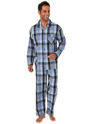 NORMANN Gewebte Pyjama durchknöpfbareSchlafanzug Streifen in marine
