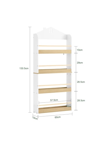 SoBuy Bücherregal in Reinweiß - (W) 15 x (H) 130.5 x (L) 60 cm