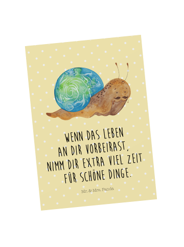 Mr. & Mrs. Panda Ansichtskarte Schnecke Sir mit Spruch in Gelb Pastell