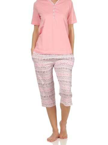 NORMANN Kurzarm Capri Schlafanzug Pyjama Ethnolook in rosa