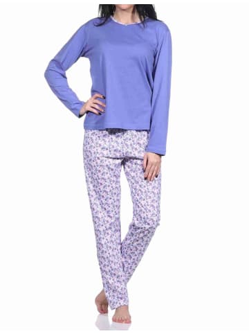 NORMANN langarm Schlafanzug Pyjama allover bedrucker Hose - 70606 in blau