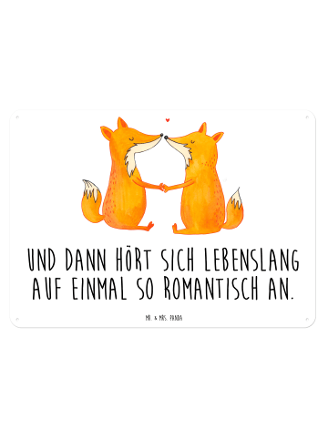 Mr. & Mrs. Panda Blechschild Füchse Liebe mit Spruch in Weiß