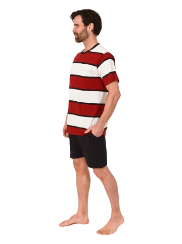 NORMANN Kurzarm Schlafanzug Pyjama Shorty Streifen in rot
