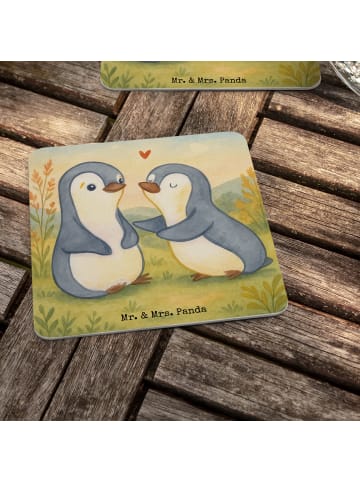 Mr. & Mrs. Panda Glasuntersetzer Pinguine trösten Design ohne Sp... in Weiß