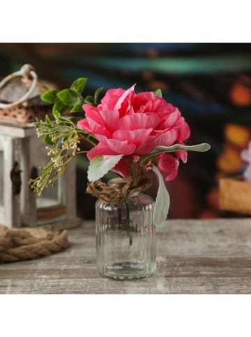 MARELIDA Kunstblumenstrauß Pfingstrose und Hortensie in Mini Glasvase in pink
