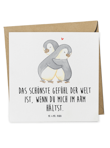 Mr. & Mrs. Panda Einladungskarte Pinguine Kuscheln mit Spruch in Weiß