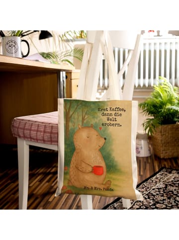 Mr. & Mrs. Panda Tragetasche Bär Kaffee Design mit Spruch in Weiß