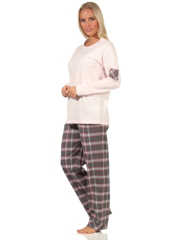 NORMANN Flanell Pyjama Mix & Match Top Single Jersey Hose Flanell in rosa