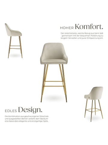 tectake Barstuhl Avane 48,5 x 57 x 108 cm, Belastbarkeit 120 kg, creme/gold