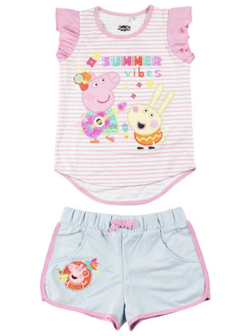 Cerda 2tlg. Outfit T-Shirt & Shorts Peppa Pig in Rosa-Grau