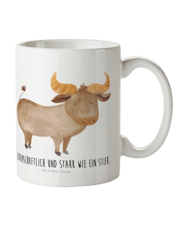 Mr. & Mrs. Panda Plastikbecher Sternzeichen Stier mit Spruch in Weiß