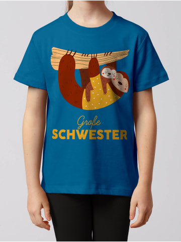 wat? Apparel T-Shirt Faultier Große Schwester in Blau