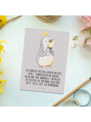 Mr. & Mrs. Panda Postkarte Pinguin Kommunion mit Spruch in Grau Pastell