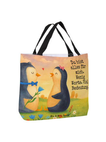 Mr. & Mrs. Panda Henkeltasche Pinguin Pärchen Design mit Spruch in Weiß