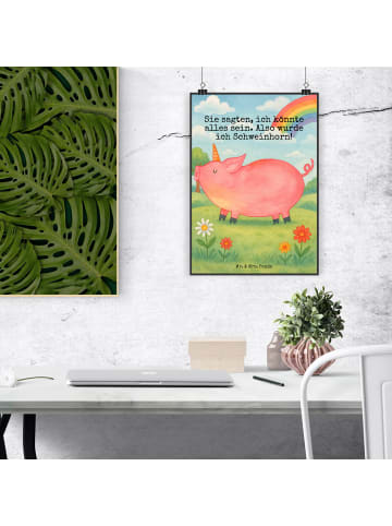 Mr. & Mrs. Panda Kunstdruck Einhorn Schwein Design mit Spruch in Weiß