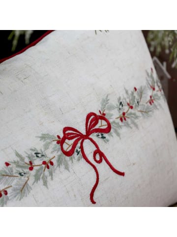 Chic Antique Kissenbezug AIX SCHLEIFE und WEIHNACHTSZWEIGE Gestickt 50x35 cm