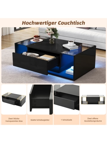 ABRIHOME Couchtisch mit 1 Schublade und LED in Schwarz 100*50*31cm