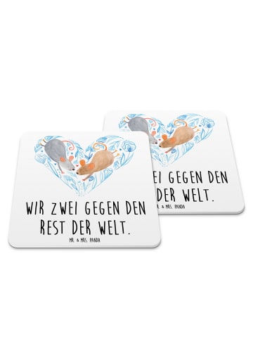 Mr. & Mrs. Panda Glasuntersetzer Mäuse Herz mit Spruch in Weiß