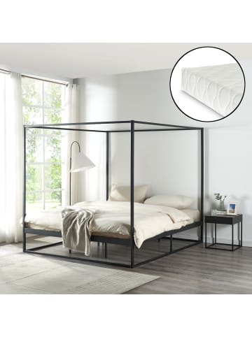 en.casa Himmelbett Kristianstad mit Matratze in Schwarz (B)180cm (L)200cm
