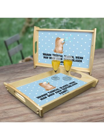 Mr. & Mrs. Panda Holztablett Bär Seifenblasen mit Spruch in Blau Pastell