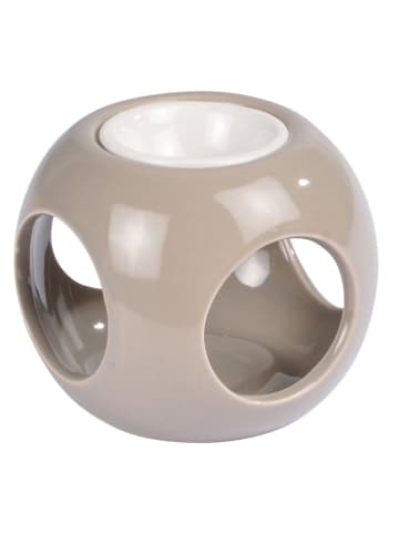 Homea Duftlampe aus Keramik, Würfelform in Taupe, 6 cm