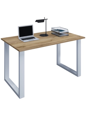 VCM  Schreibtisch Bürotisch Computertisch 110x50 Lona U in Silber / Honig-Eiche