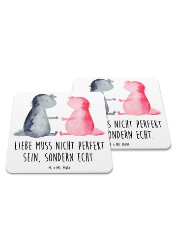 Mr. & Mrs. Panda Glasuntersetzer Axolotl Liebe mit Spruch in Weiß