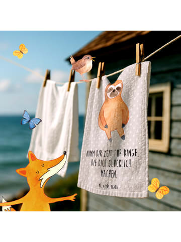 Mr. & Mrs. Panda Handtuch Faultier Zufrieden mit Spruch in Grau Pastell