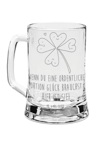 Mr. & Mrs. Panda Bierkrug Blume Kleeblatt mit Spruch in Transparent