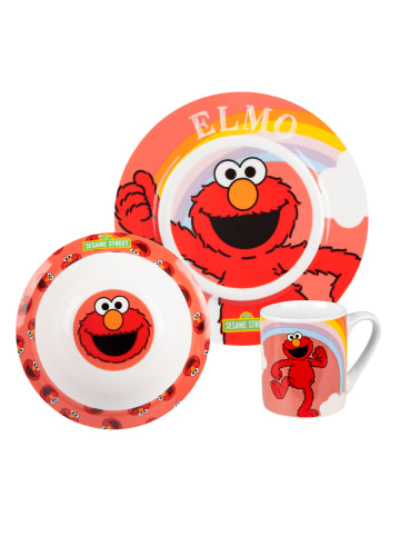 United Labels 3-tlg. Sesamstraße Frühstücksset - Elmo - Teller, Schale und Tasse in rot