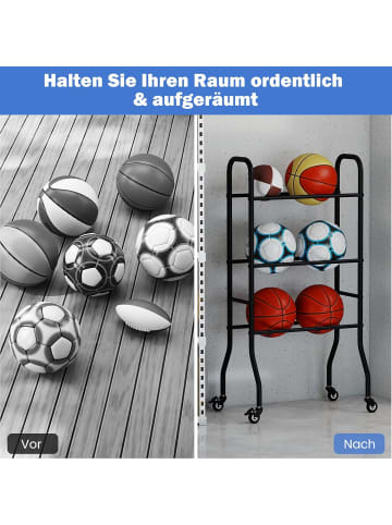 COSTWAY 3-stufig Ball Organizer mit Rollen in Schwarz