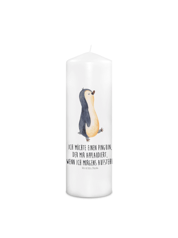 Mr. & Mrs. Panda Stumpenkerze Pinguin mHerzieren mit Spruch in Weiß