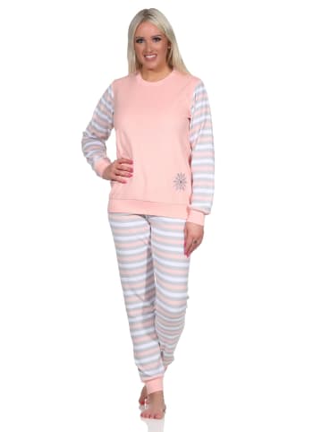 NORMANN geringelte Frottee Schlafanzug langarm Pyjama Eiskristall - 75055 in rosa