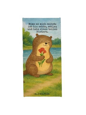 Mr. & Mrs. Panda Badehandtuch Otter Blumenstrauß Design mit Spruch in Grau Pastell