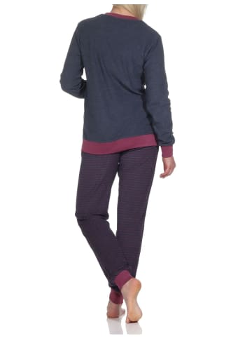 NORMANN Frottee Pyjama Bündchen und Stern Hose gestreift - 75907 in marine